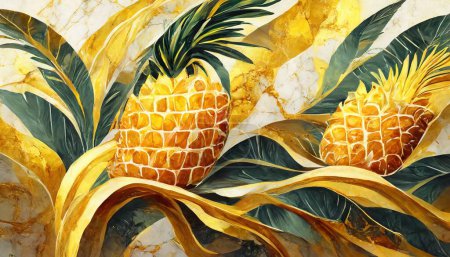 Illustration for Tropical Paradise in Marble: Golden Pineapple Bliss - Royalty Free Image