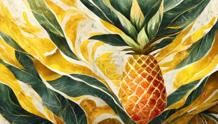 Tropical Paradise in Marble: Golden Pineapple Bliss