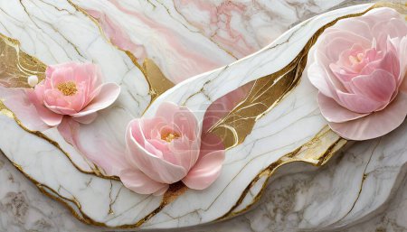 Téléchargez les illustrations : Cascade de pétales rougis : fond en marbre romantique - en licence libre de droit