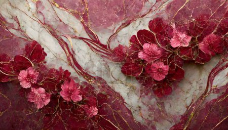 Ducha de flor carmesí: fondo de mármol audaz