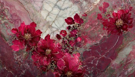 Deep Red Elegance: Floral-Inspired Marble Texture