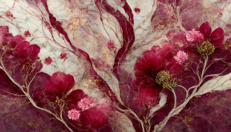 Crimson Blossom Shower: Bold Marble Background