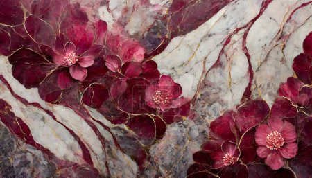 Dramatic Burgundy Bloom: Cascading Marble Design