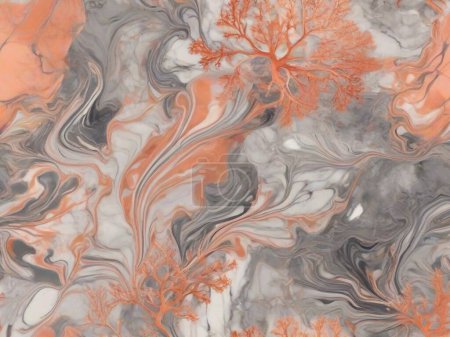 Elegancia equilibrada: Coral suave y textura de mármol gris