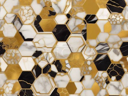 Téléchargez les illustrations : Luxueux motif en nid d'abeille en marbre doré - en licence libre de droit