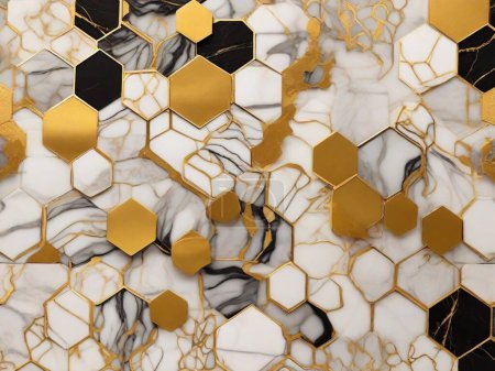 Téléchargez les illustrations : Luxueux motif en nid d'abeille en marbre doré - en licence libre de droit