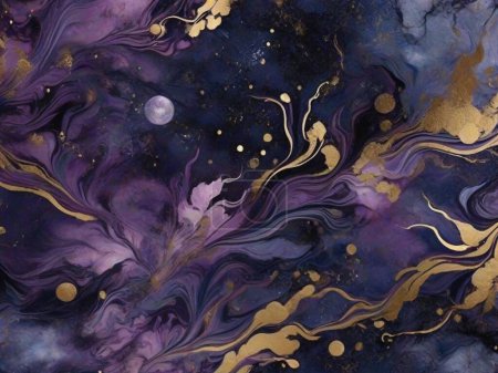 Ilustración de Paisaje de ensueño galáctico: Azul profundo y púrpura en mármol - Imagen libre de derechos
