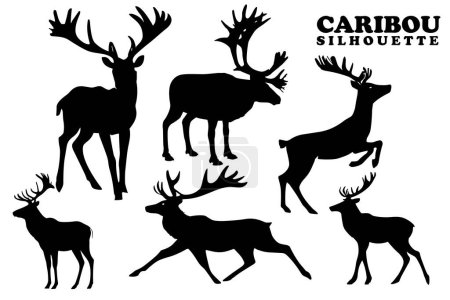 Ilustración de Colección de siluetas Caribou. Conjunto de silueta caribú negra. Conjunto de silueta Caribou. - Imagen libre de derechos