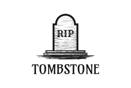 Téléchargez les illustrations : Vintage Retro Tombstone Tomb Cemetery Stone Logo Design - en licence libre de droit