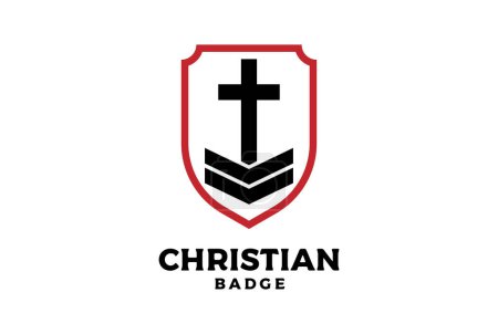 Illustration for Shield Jesus Christian Cross Military Badge Emblem Logo Design - Royalty Free Image
