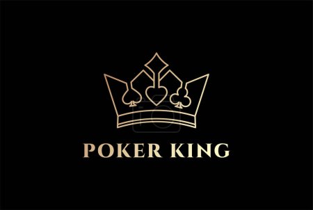Symbole élégant de club de bêche de diamant de coeur de cartes à jouer royales d'or de luxe avec le logo de couronne de reine de roi