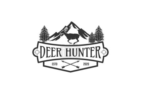 Ilustración de Logotipo de la insignia de caza de ciervos con una combinación de montaña - Imagen libre de derechos