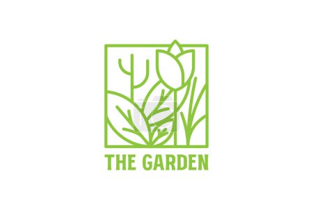 Téléchargez les illustrations : Square Flower Leaf Line for Garden Farm Cultivation Logo - en licence libre de droit