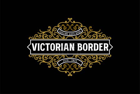 Illustration for Ribbon Border Frame Royal Badge Emblem Stamp Label Logo Design Vector - Royalty Free Image