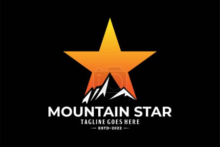 Téléchargez les illustrations : Montagne noire audacieuse simple avec étoile pour la conception de logo extérieur d'aventure - en licence libre de droit