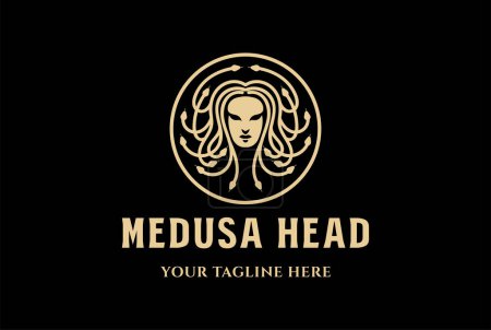 Téléchargez les illustrations : Gorgone circulaire Medusa Dieu avec logo pour cheveux de serpent Inspiration - en licence libre de droit