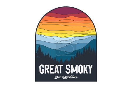 Illustration for Vintage Retro American Great Smoky Pine Cedar Evergreen Larch Forest Fir Mountain National Park for Outdoor Adventure T Shirt Logo Illustration - Royalty Free Image