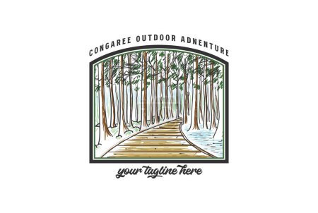 Illustration for Vintage Retro American Congaree Forest National Park for Outdoor Adventure T Shirt Logo Illustration - Royalty Free Image