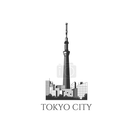 Ilustración de Tokyo Japan City Skyline con Tower Icon. Ilustración de línea vectorial - Imagen libre de derechos