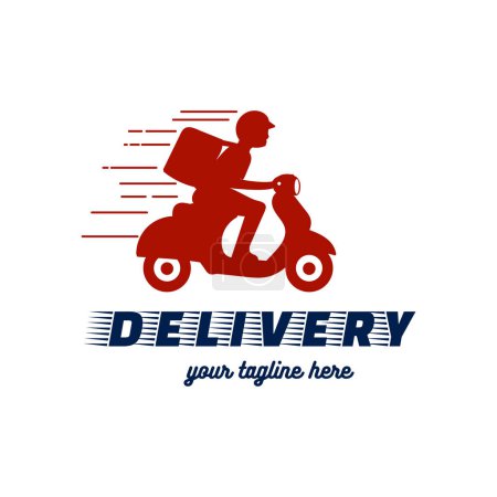 Illustration for Courier Man with Quick Fast Motorcycle Scooter for Delivery Order Service Logo Icon Illustration Vector - Royalty Free Image