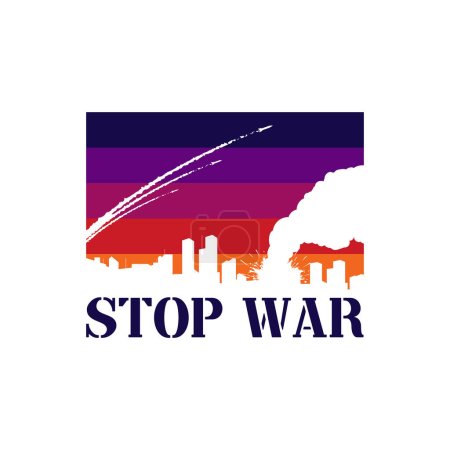Ilustración de Lanzamiento de misiles para bombardear la ciudad Ilustración de fondo para el afiche Stop War - Imagen libre de derechos