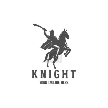 Illustration for Horse Knight Silhouette, Medieval Horseman Horseback Warrior bring Sword War Logo Illustration Vector - Royalty Free Image