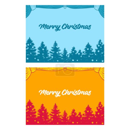 Ilustración de Feliz Navidad fondo con pino cedro abeto conífera abeto siempreverde Alerce árboles y cortina ilustración vector - Imagen libre de derechos