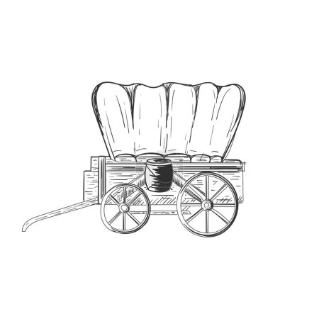 Illustration for Hand Drawn Sketch of Texas Cowboy Cart Covered Wagon Western Illustration Vector - Royalty Free Image