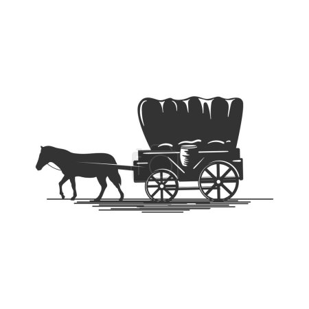 Illustration for Retro Silhouette of Texas Cowboy Cart Covered Wagon Western with Horse Illustration Vector - Royalty Free Image