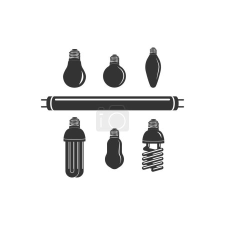Illustration for Set of Vintage Retro Electric Lamps, Tungsten, Edison, Fluorescent and Led Lamp Icon Illustration Vector - Royalty Free Image