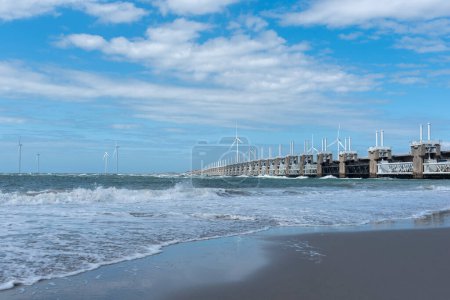 Photo for Oosterschelde barrage at Kamperland with Banjaard Beach. Kamperland is a city in the province of Zeeland in the Netherlands - Royalty Free Image