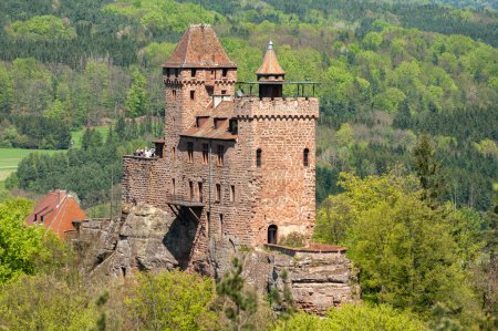 Téléchargez les photos : Château Berwartstein dans le paysage du parc naturel forestier du Palatinat près d'Erlenbach. Région Palatinat en Rhénanie-Palatinat en Allemagne - en image libre de droit