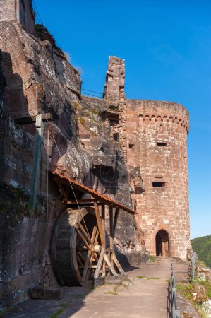 Photo for Altdahn castle massif, here the south tower and crane wheel of the Altdahn castle ruins near Dahn. Region Palatinate in the federal state of Rhineland-Palatinate in Germany - Royalty Free Image
