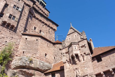 Photo for Looking up to tower buildings of Chateau du Haut Koenigsbourg, Orschwiller, Alsace, France, Europe - Royalty Free Image