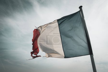 Photo for French national flag at Lichtenberg Castle. Bas-Rhin department in Alsace region of France - Royalty Free Image