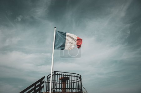 Photo for French national flag at Lichtenberg Castle. Bas-Rhin department in Alsace region of France - Royalty Free Image