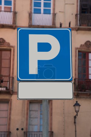 Photo for Road sign indicating the "P" for parking in an urban context - Royalty Free Image