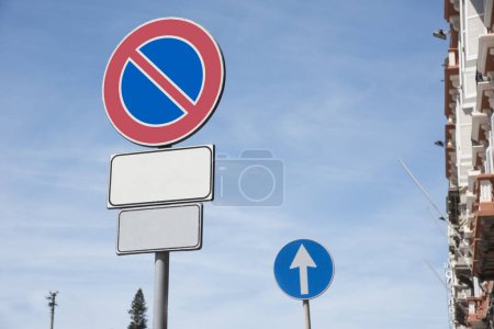 Photo for No parking road sign in an urban context - Royalty Free Image
