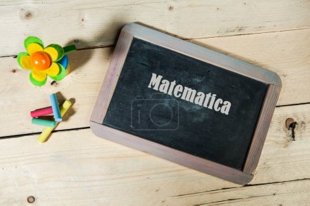 Photo for Top view of blackboard with 'math' writing - Royalty Free Image