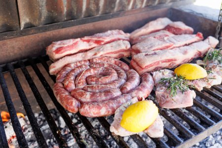Photo for Detail of a grill on which grilled meat is cooked - Royalty Free Image