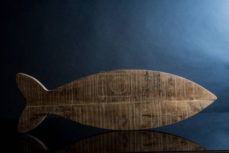 Foto de Bandeja en forma de pez aislado sobre fondo oscuro - Imagen libre de derechos