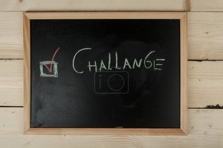 Photo for "Challenge" word on wooden Chalkboard - Royalty Free Image