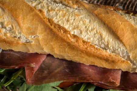 Photo for Baguette with raw ham and mozzarella - Royalty Free Image