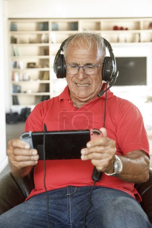 Photo for Senior man listening to music - Royalty Free Image