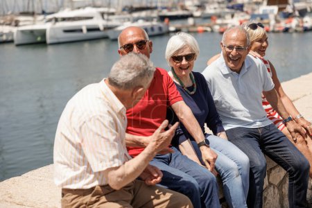 Foto de Grupo de personas mayores felices en frente del mar - Imagen libre de derechos