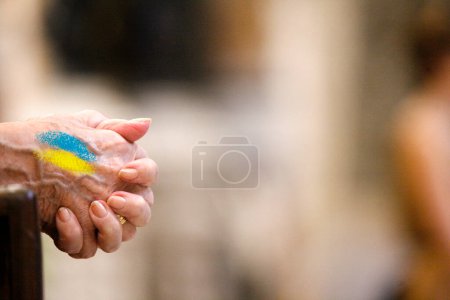 Photo for Female hands with ukrainian flag colors - Royalty Free Image