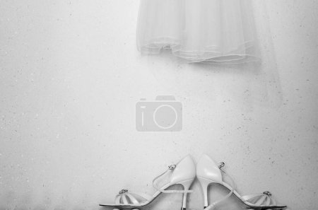 Photo for Bride shoes with wedding veil, wedding - Royalty Free Image