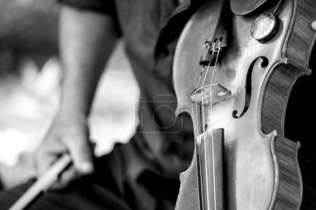 Photo for Black and white image of violin and musician - Royalty Free Image