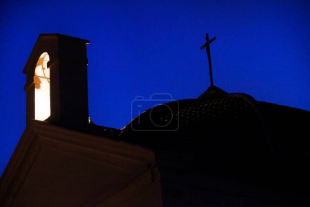 Photo for Church at night with blue sky - Royalty Free Image