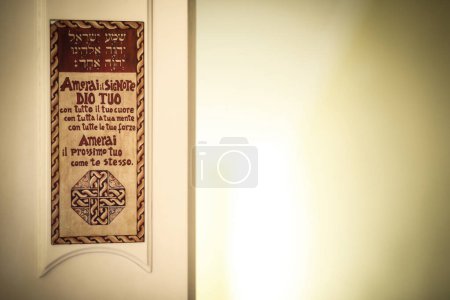 Photo for Closeup of placard with arabian text on the wall - Royalty Free Image